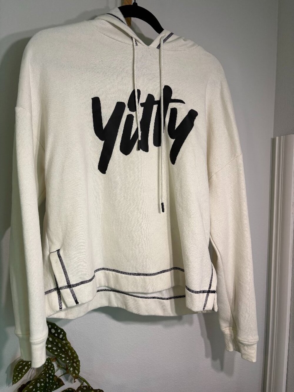 YITTY by Lizzo Cream Logo Hoodie Contrast Stitch Sweatshirt - Size Large